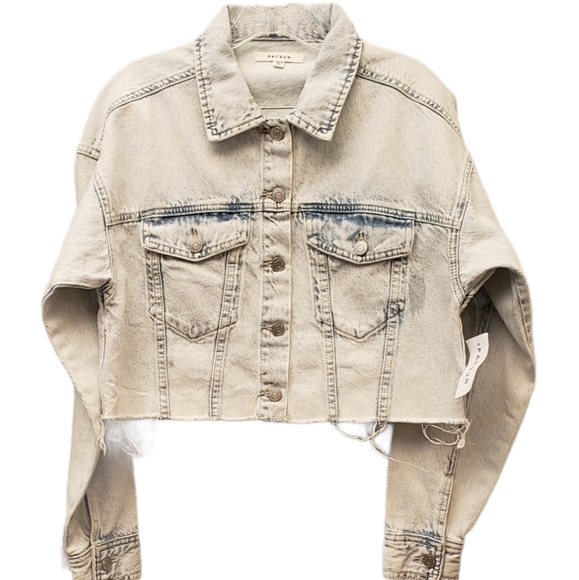 Acid-Wash Cropped Denim Jacket - Picture 9 of 10